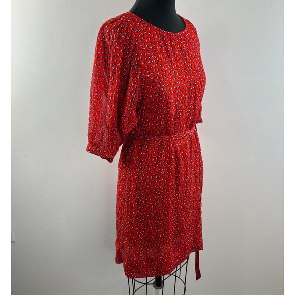 FRENCH CONNECTION Red Black Print Dot Tunic Belted Mini Dress Size 4 S RARE - Picture 5 of 10